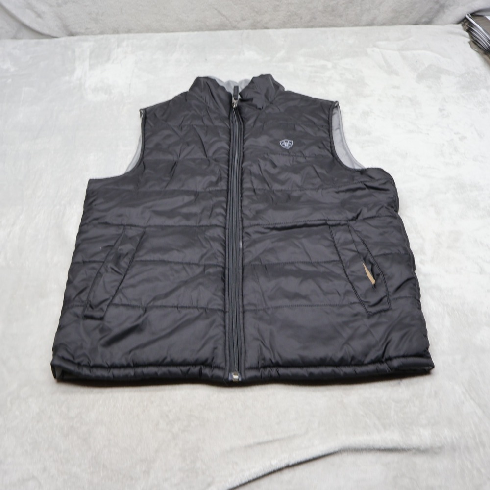 Ariat Vest Mens Medium Black Reversible Insulated Full Zip Light Quilted Puffer